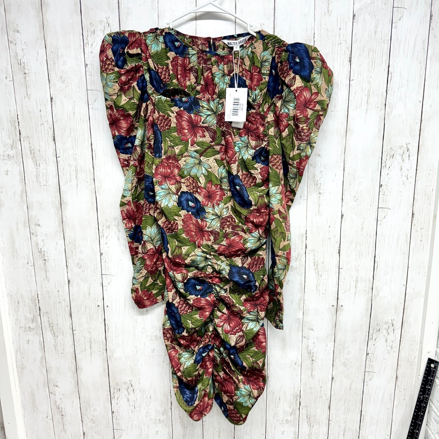 Walter Baker Size 0 Verlee Puff Long Sleeve Floral Ruched Dress NWT Royal Garden