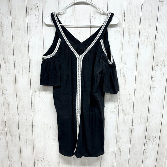 LUXOLOGY Dress Women Size 10 Black White Trim Mini Off Shoulder Cotton Boho