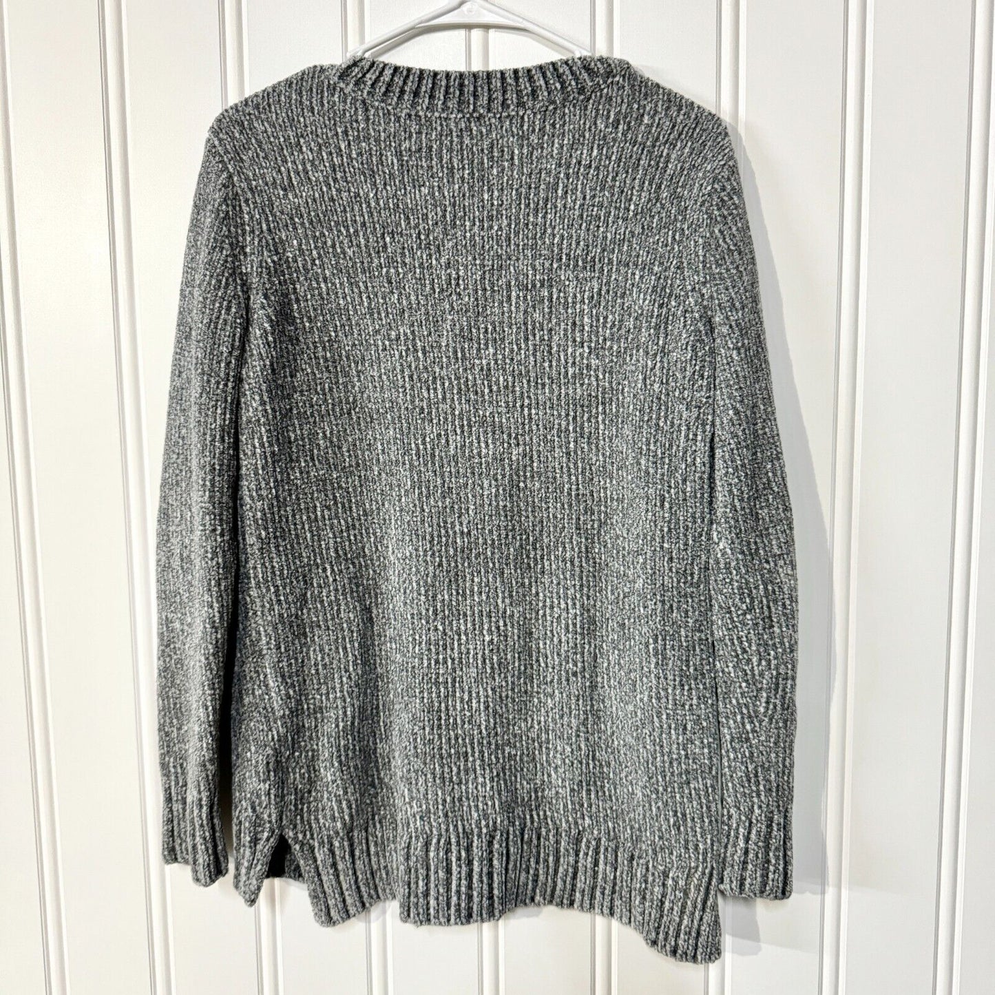 Orvis Sweater Chunky Knit Grey Long Sleeve V Neck Pullover Size Small