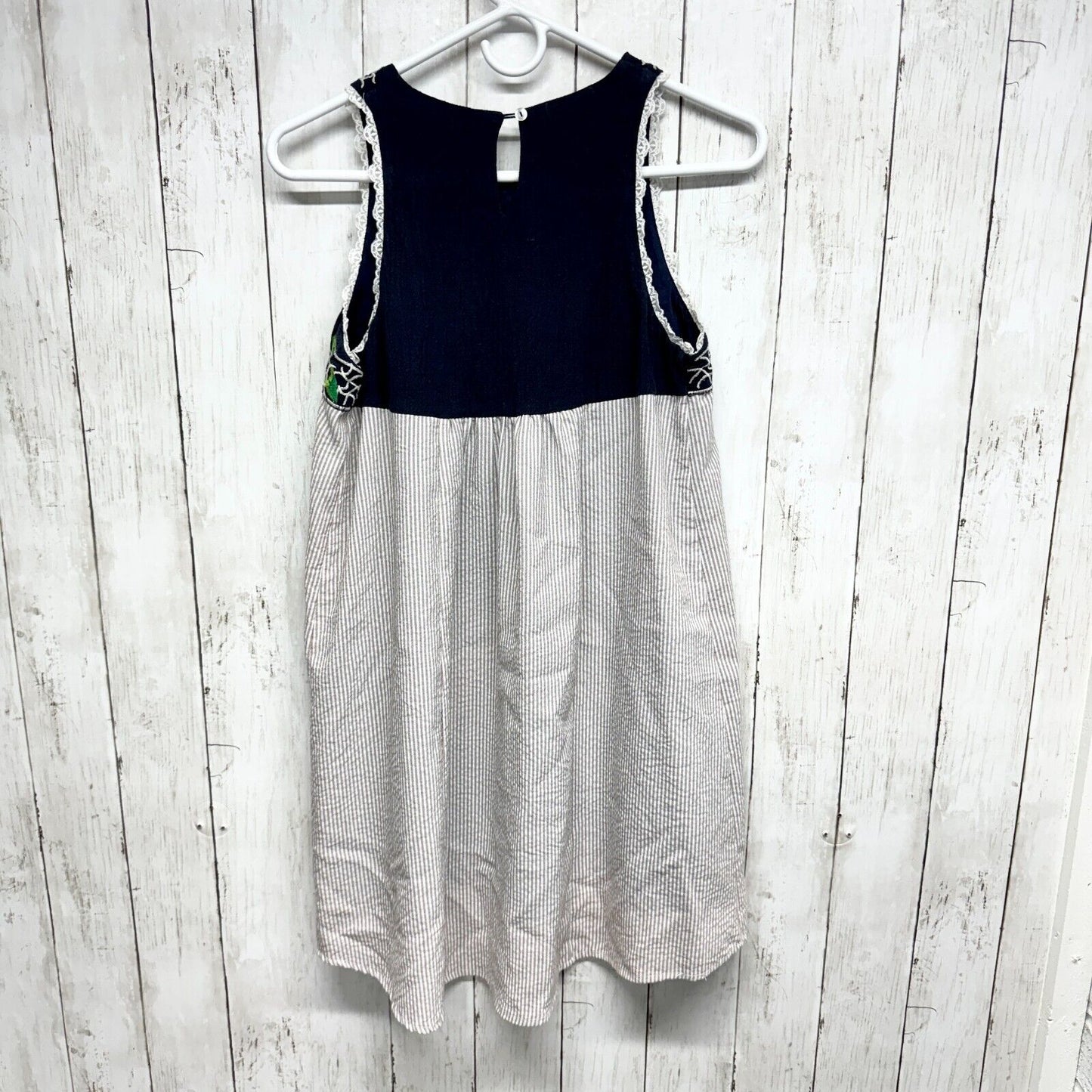 Altar'd State Tunic W Small Blue Striped Embroidered Babydoll Floral Sleeveless