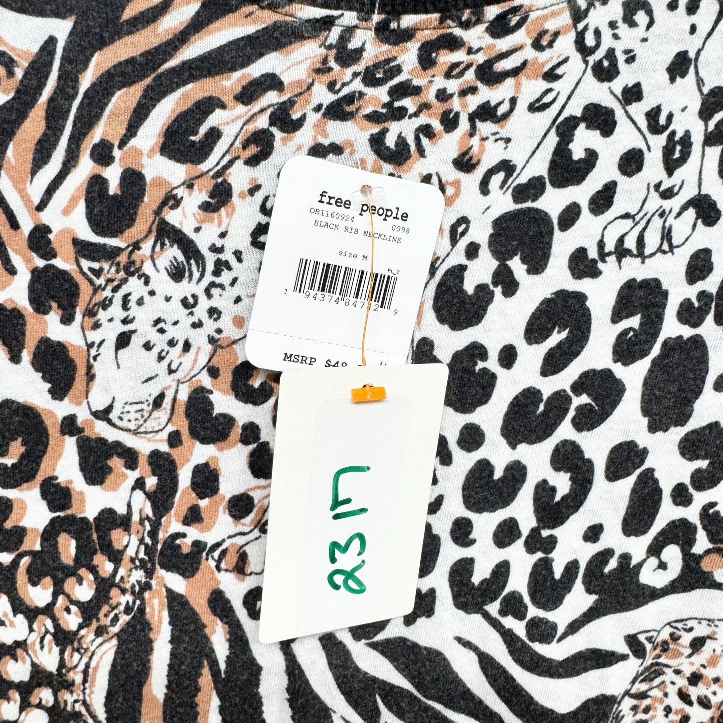 Free People Movement Top Women Size Medium Leopard Dreams Short Sleeve Tee NWT