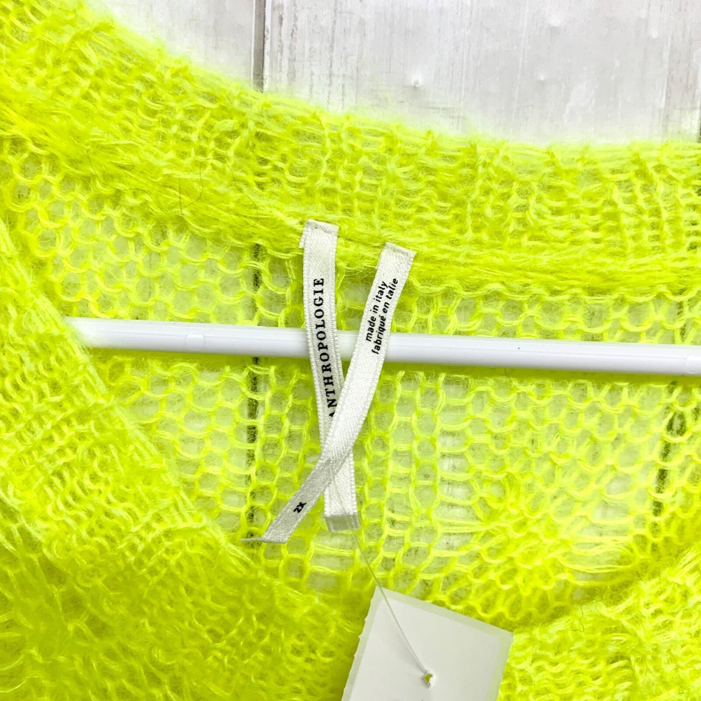 Anthropologie Sweater Women Size 2X The Posey Stitchy Distressed Wool Neon Boho