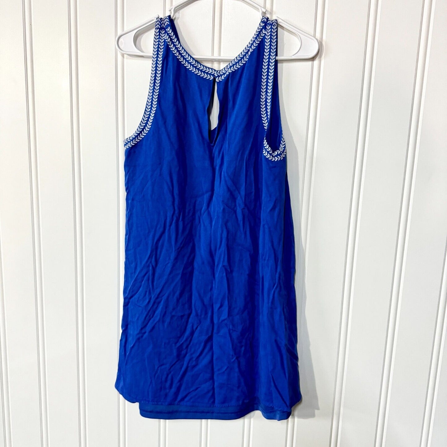 LULU'S Dress Women Size Medium Sleeveless Mini Deep V Embroider Trim Royal Blue