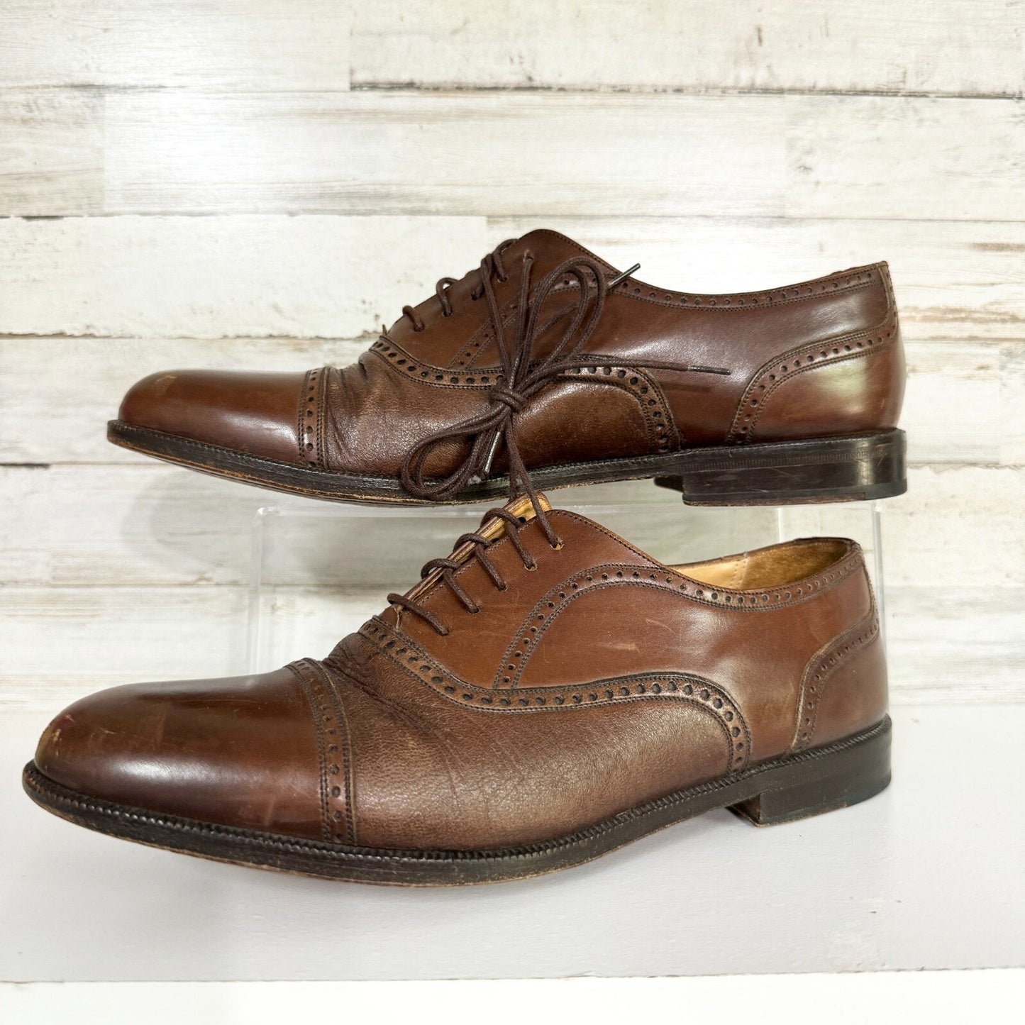 MEZLAN Dress Shoes Mens Size 9 Brown Leather Lace Up Cap Toe Oxfords Laced