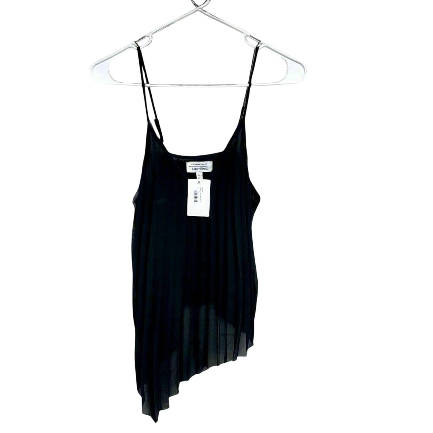 & Other Stories Asymmetrical Chiffon Pleated Black V Neck Tank Top Size 4