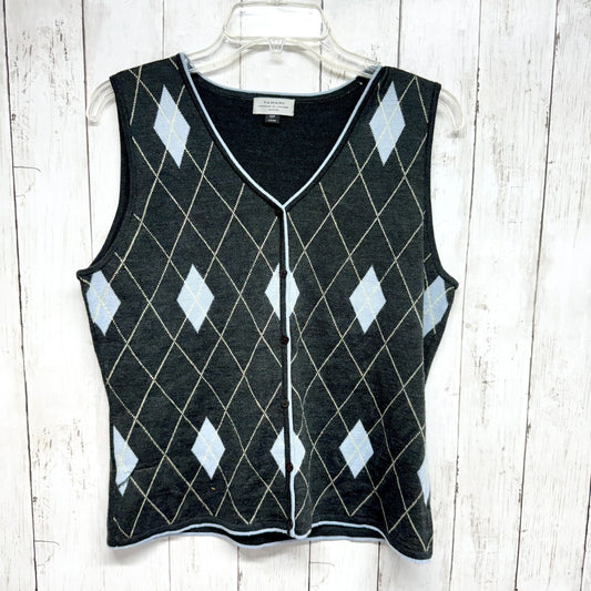 TAHARI Vest Women Size 12P Charcoal Gray Button Down Wool Blend Sleeveless Plaid