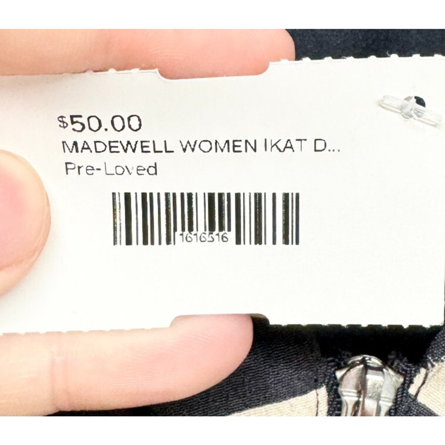 Madewell Dress Size 4 Navy Blue White Ikat Dash Short Sleeve Rear Zip Shift Mini