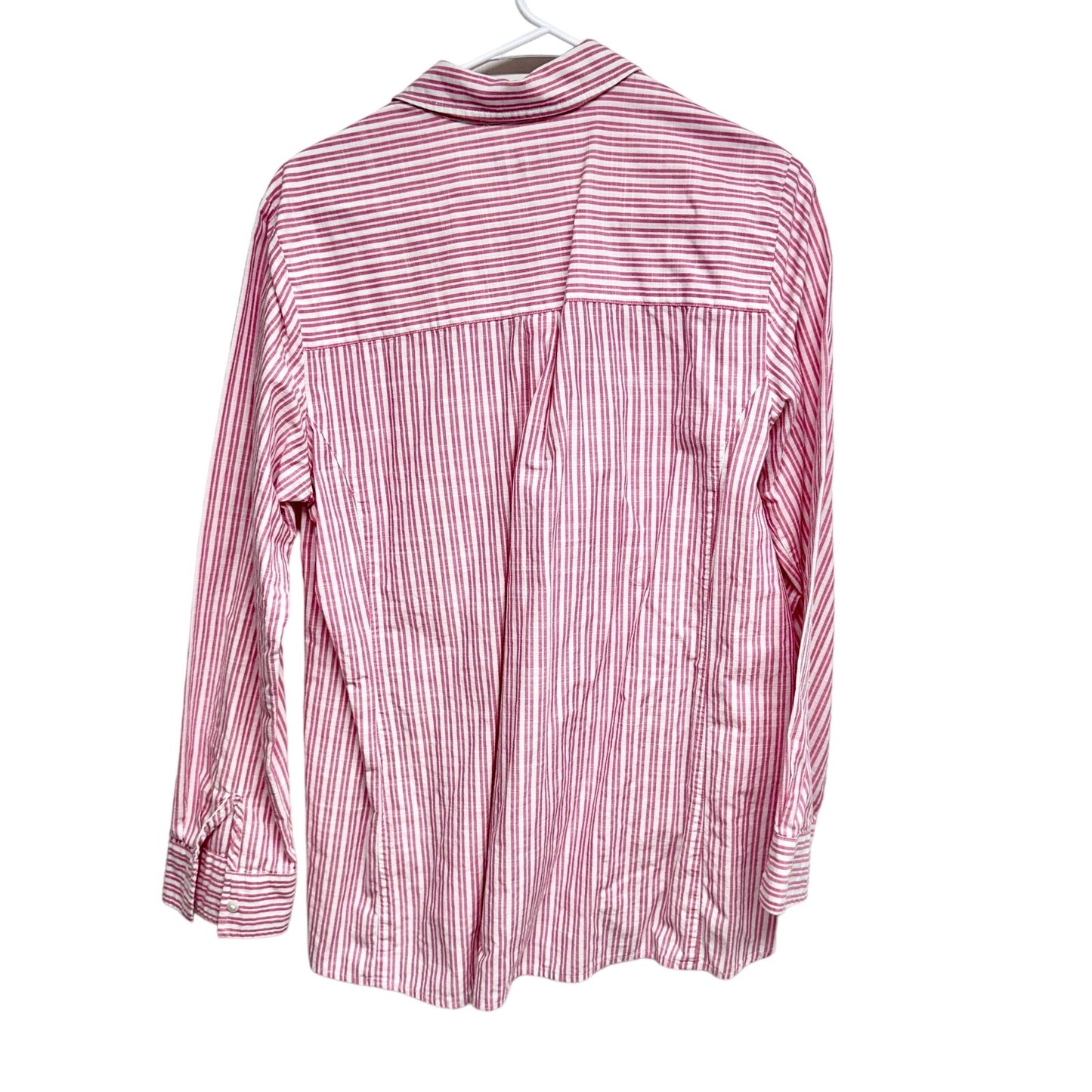 Untuckit women’s popover blouse collared long sleeve stripped pink white size L