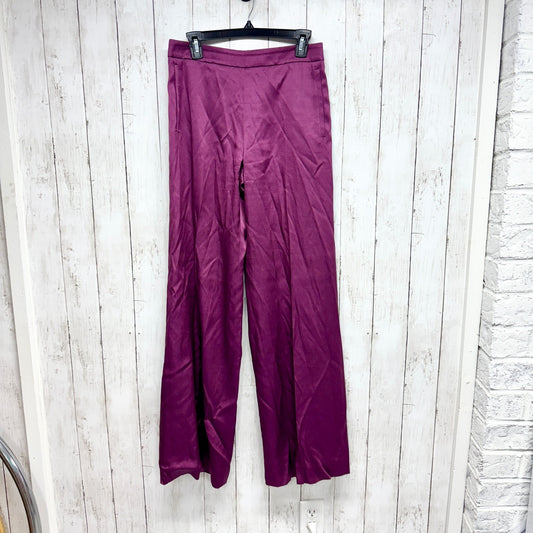Carolina Herrera Pants Women Size 4 Burgundy Satin Zip Back Trousers Pockets