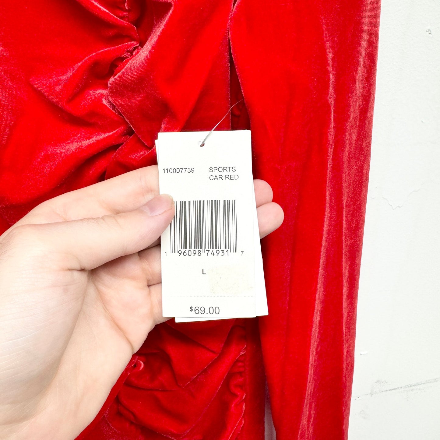 Juicy Couture Women Red Velvet Rutched Mini Dress Size Large