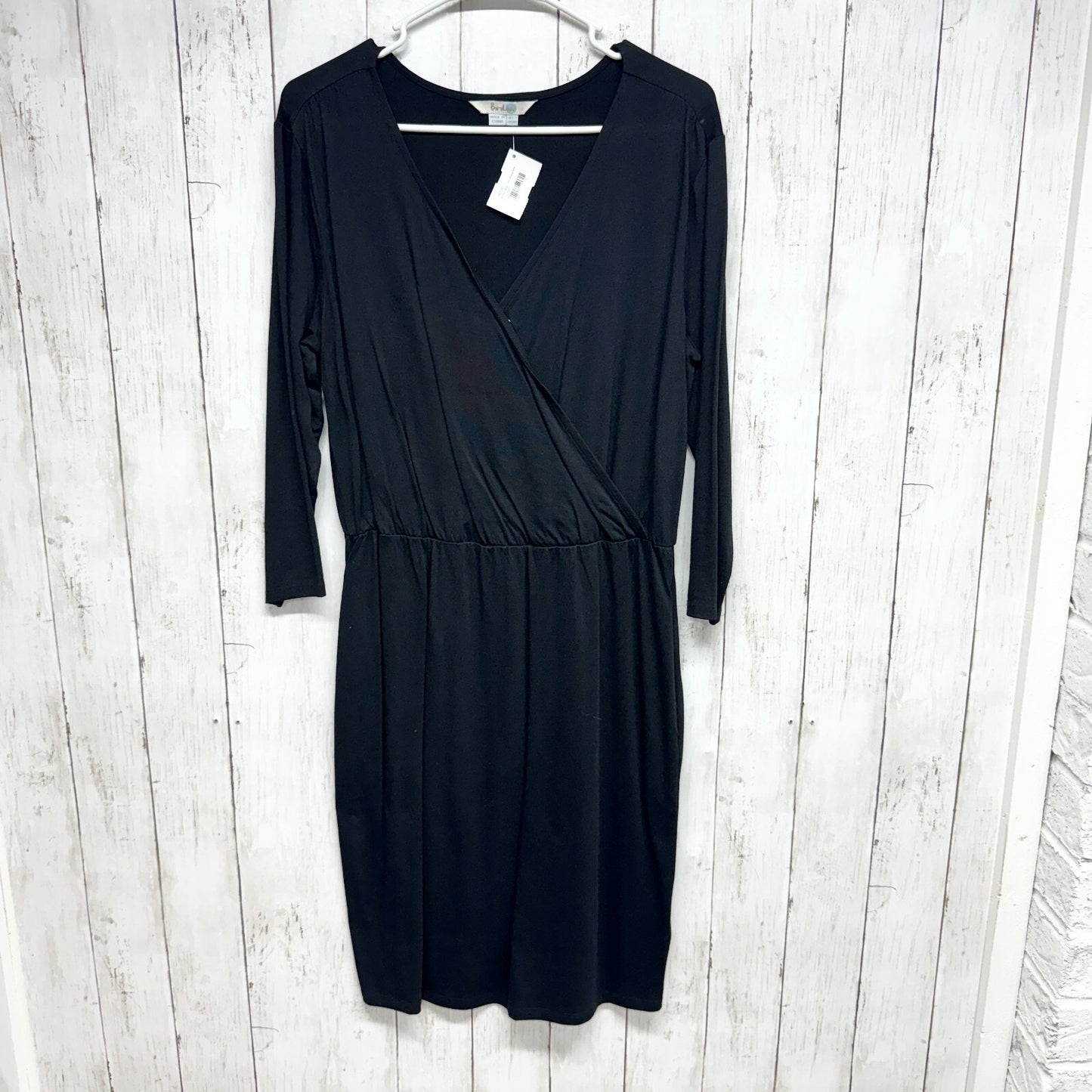 BODEN Dress Women Size 8R Long Sleeve Crossover Mini Cotton V Neck Pleated Black