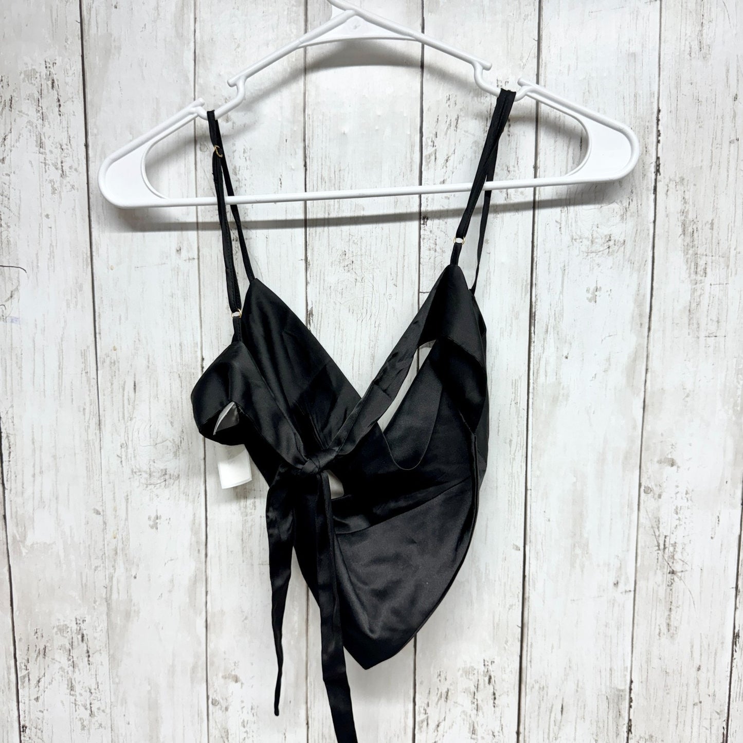Danielle Bernstein Blouse Women Size Small Black Satin Tie Sleeveless Crop Tank