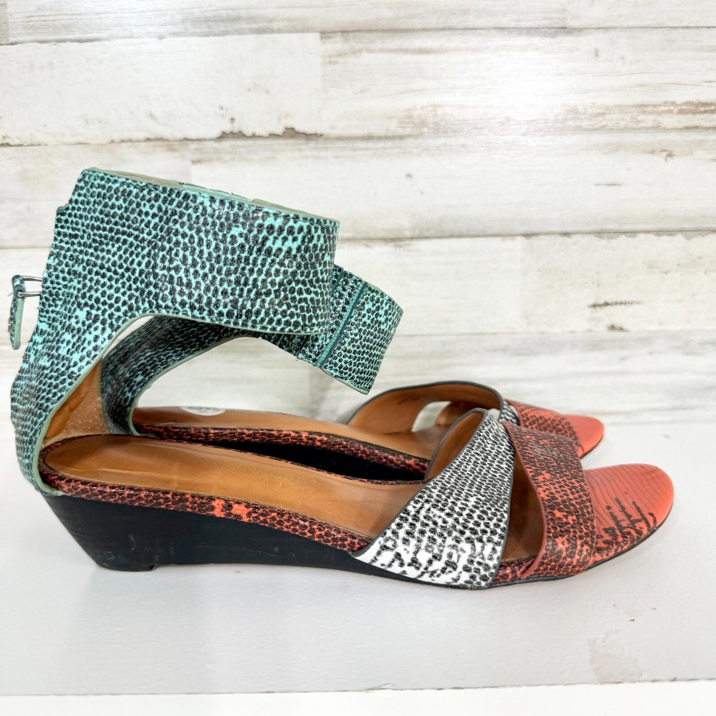 Rebecca Minkoff Sandals Women Size 9 Snakeskin "Lore" Demi-Wedge Multicolored