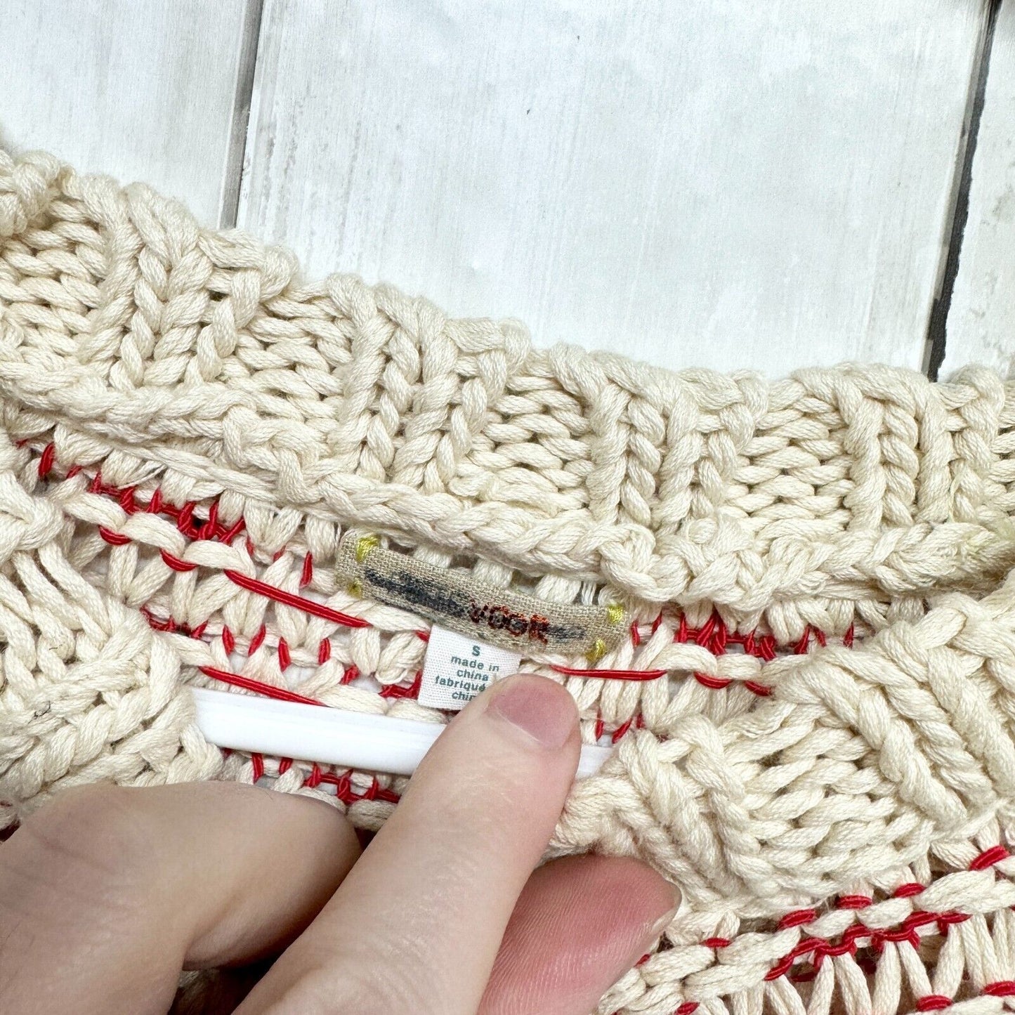 ANTHROPOLOGIE Sweater Women S Fiets Voor Knit Red Hidden Glow Knit 3/4 Sleeve