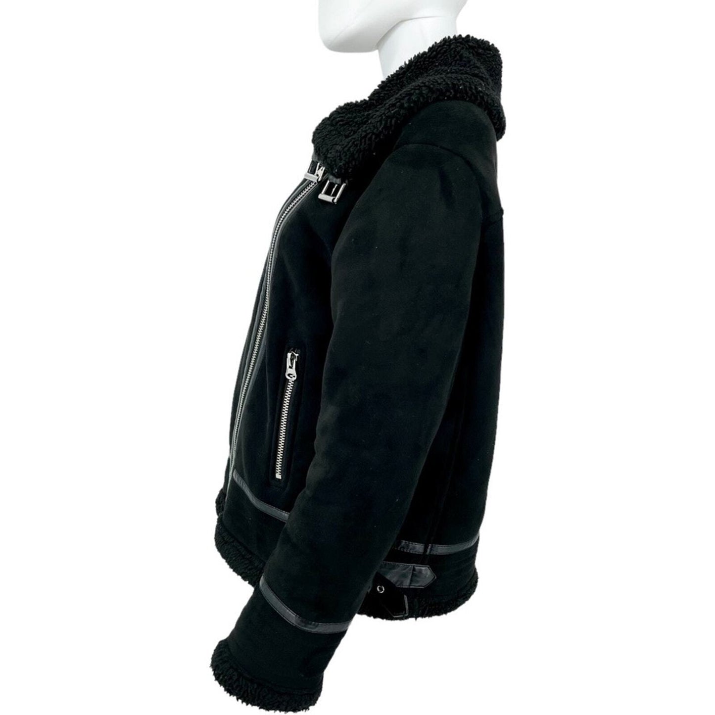 Zara Double Asymmetrical Biker Jacket Fleece Jacket Size XL