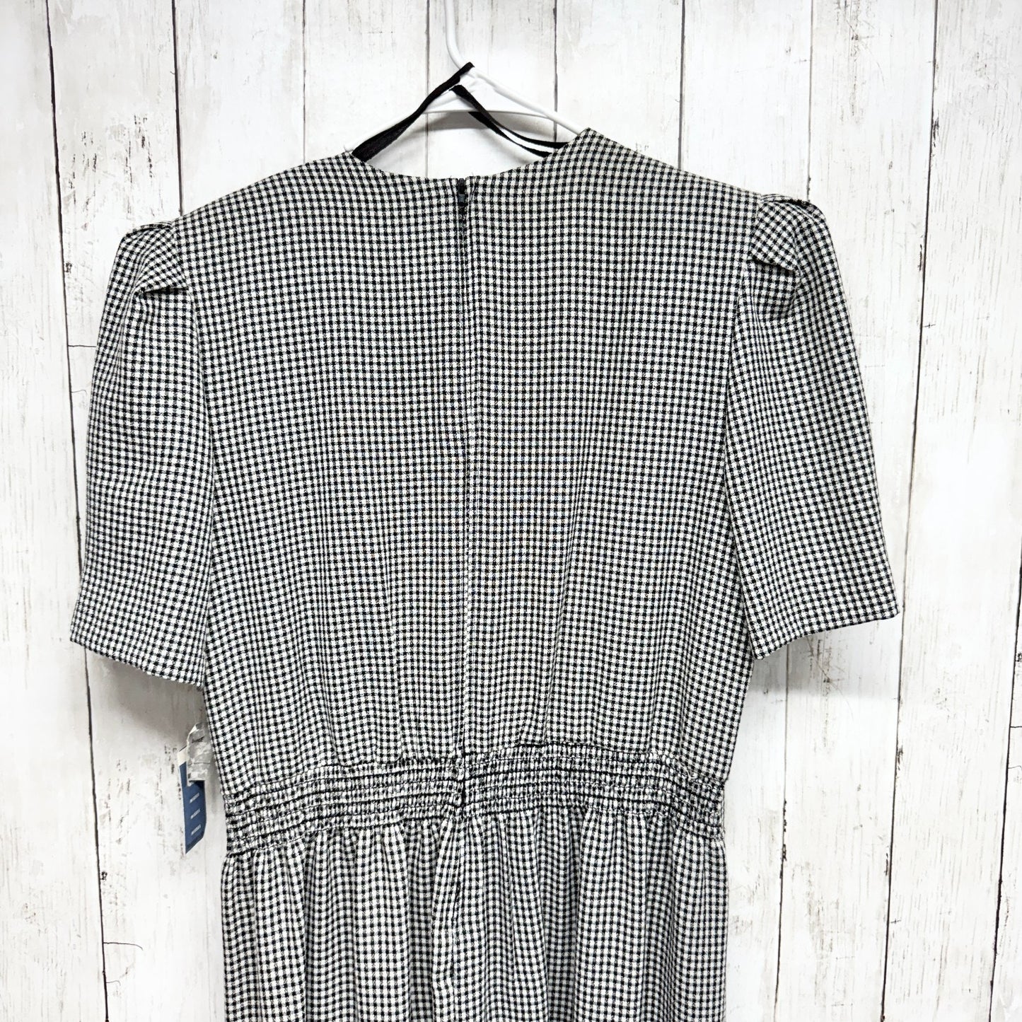 New Vintage Miss Dorby Dress Women 14 Petites Gingham V-Neck Short Sleeve Midi
