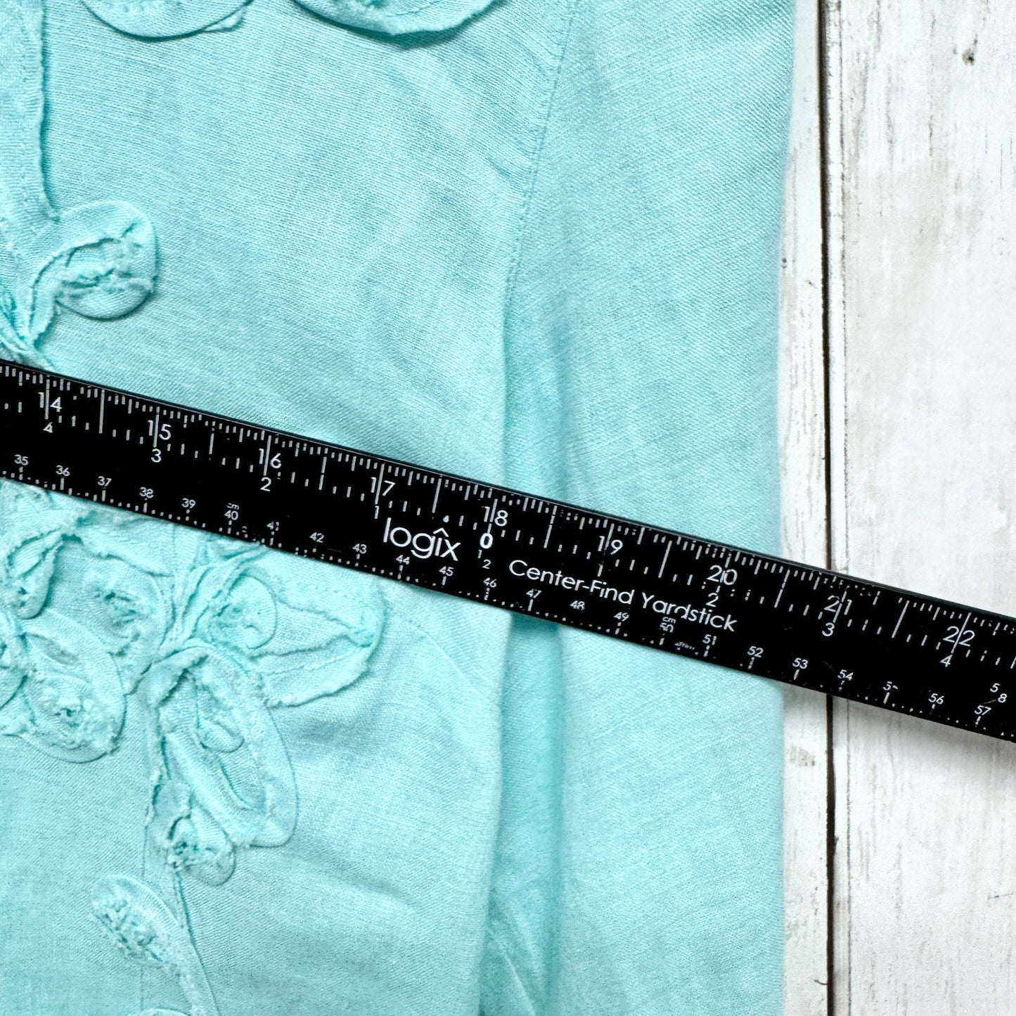 Charter Club Shirt Women Size 10 Turquoise Linen Long Sleeve Button Down Blouse