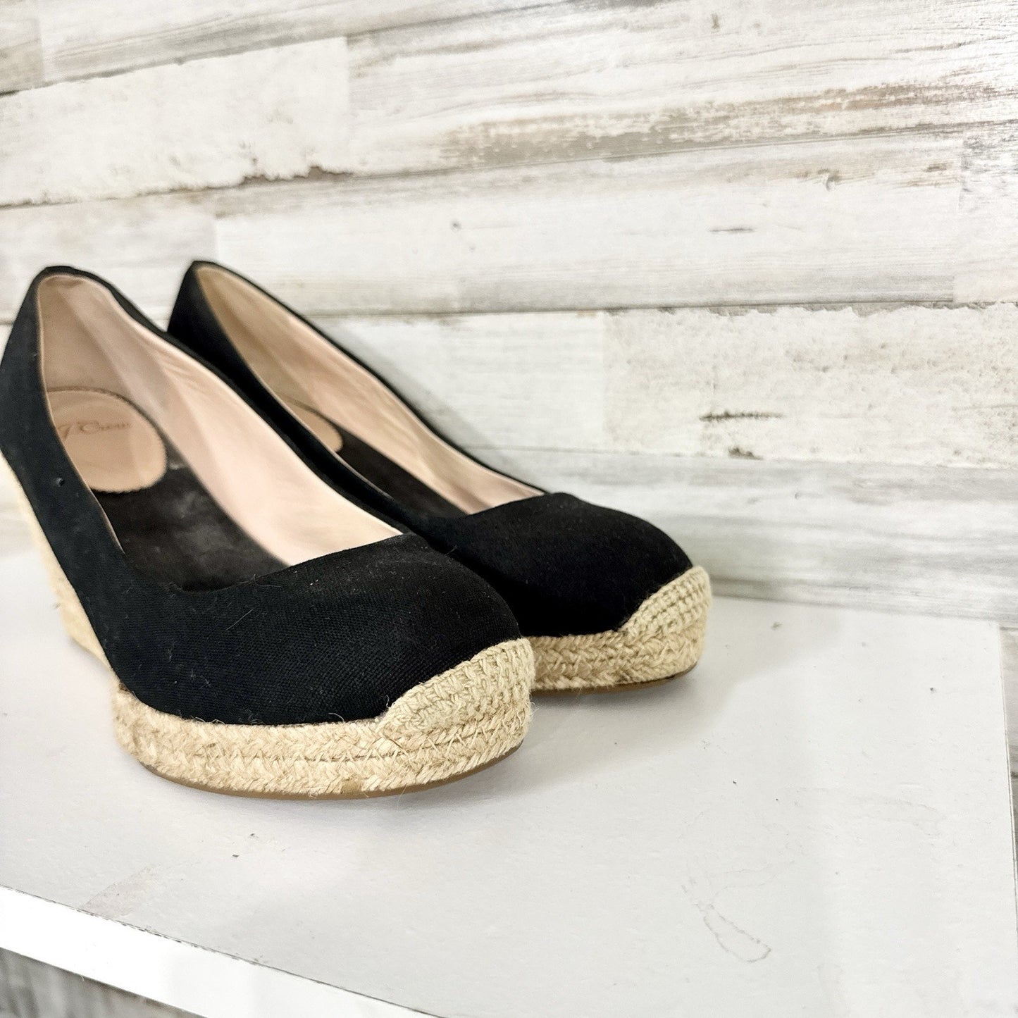 J. Crew Shoes Women Size 7 Black Canvas Wedge Espadrille Jute Slip On Casual