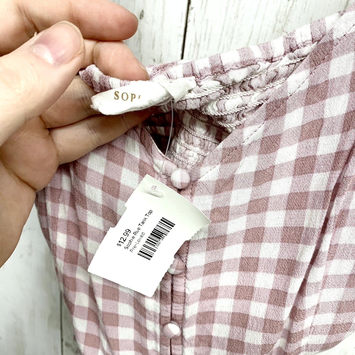 SOPHIE RUE Tank Top Women Size M V Neck Plaid Pink Button Down Slim Fitting