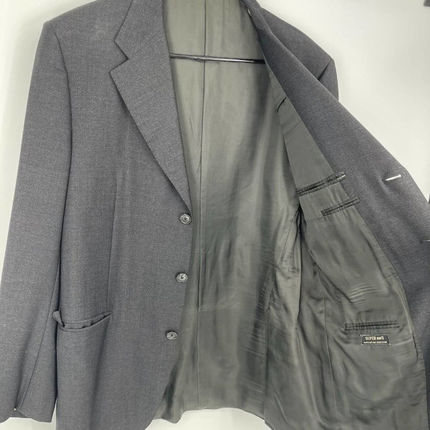 Corneliani Extra Fine Virgin Wool Charcoal Grey Triple Button Suit Jacket