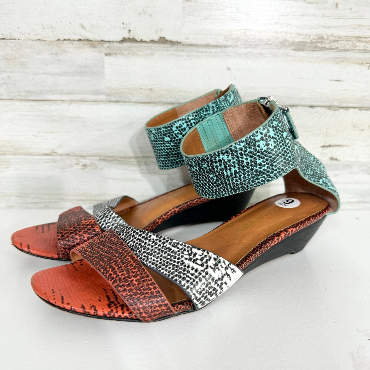 Rebecca Minkoff Sandals Women Size 9 Snakeskin "Lore" Demi-Wedge Multicolored