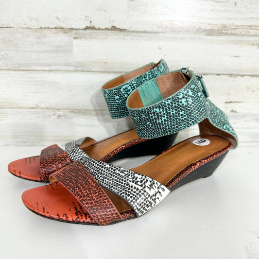 Rebecca Minkoff Sandals Women Size 9 Snakeskin "Lore" Demi-Wedge Multicolored