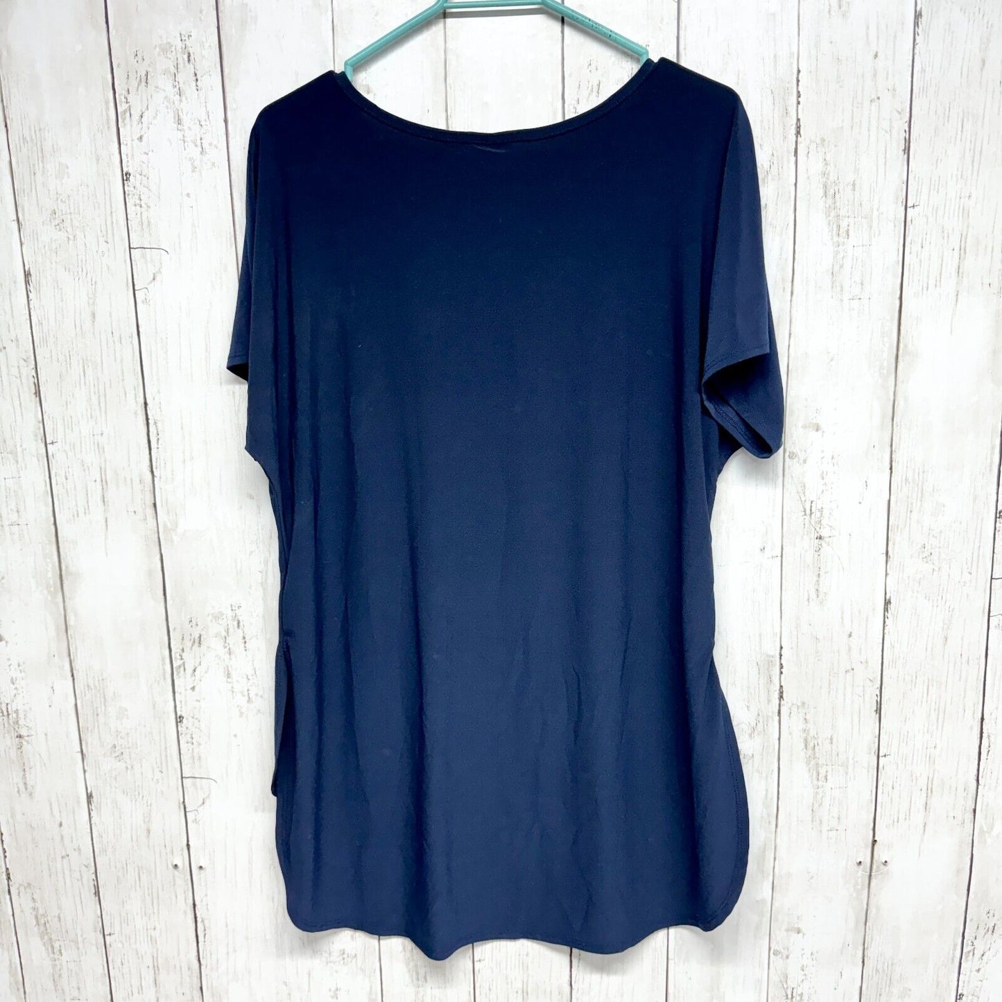 CATO Tunic Women Size S Short Sleeve Relaxed Navy Blue High Low Mini Dress Crew