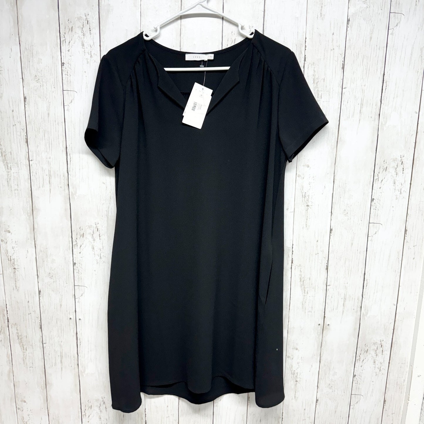 Lush Dress Women Size Small Black Short Sleeve Tunic Mini Round Neck NWT Rayon
