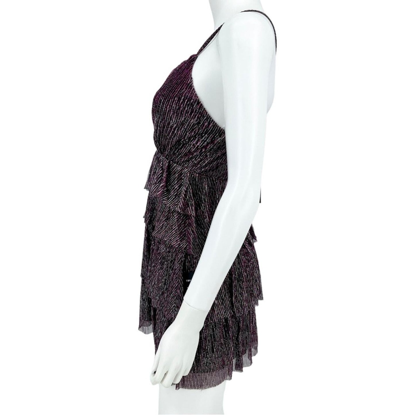 Lulus Dress Women Size Small Glowing Gorgeous Mini Magenta Metallic Tiered NWT