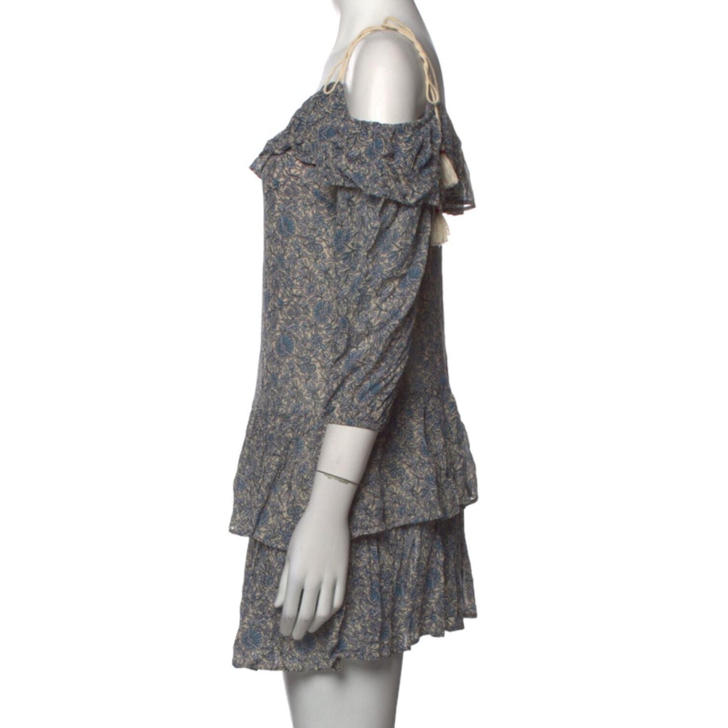 REBECCA MINKOFF Dress Women Size Medium Mini Blue Floral Dexter Cold Shoulder Ru