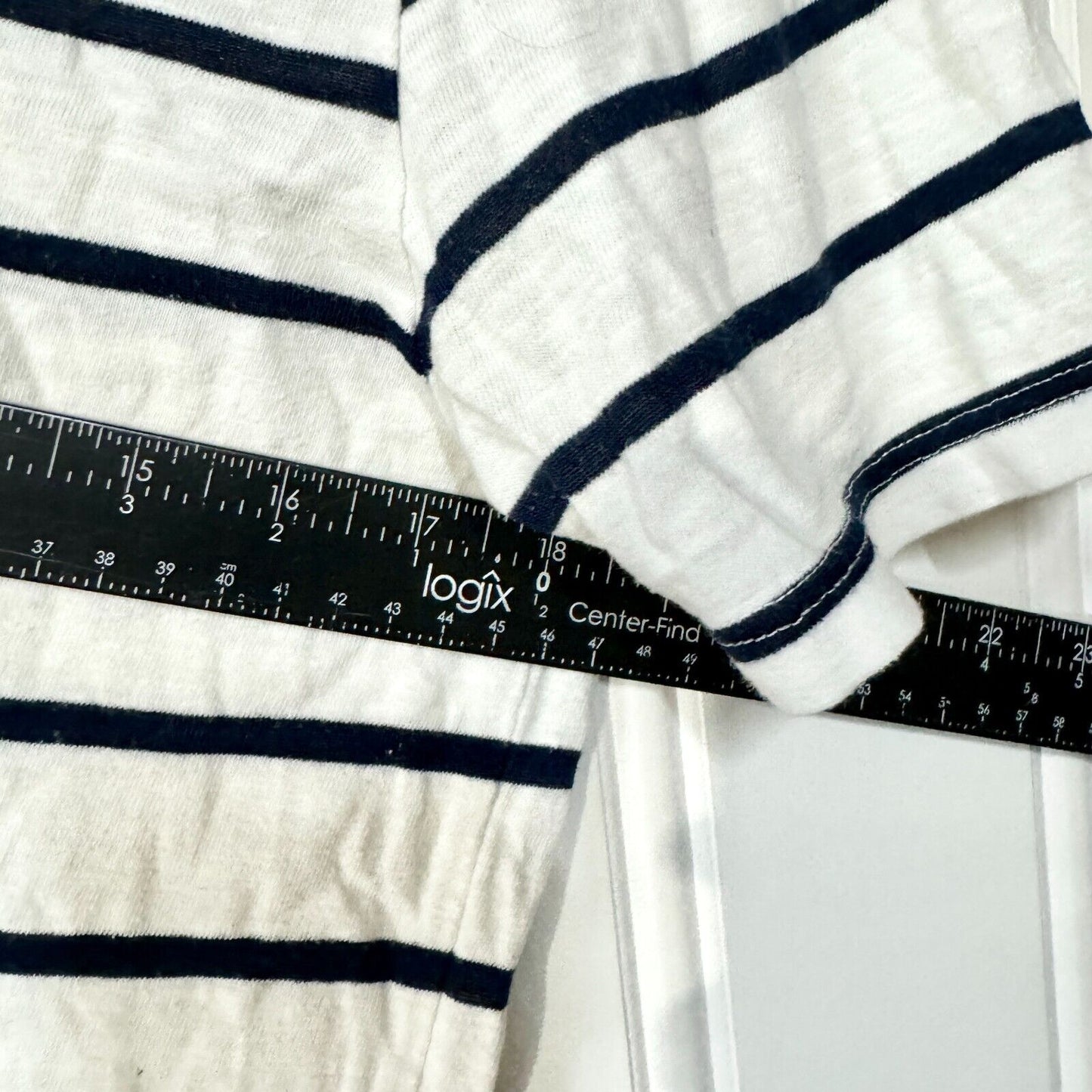 Reiss Cotton Navy Blue & White Casual Short Sleeve Crewneck Size Medium