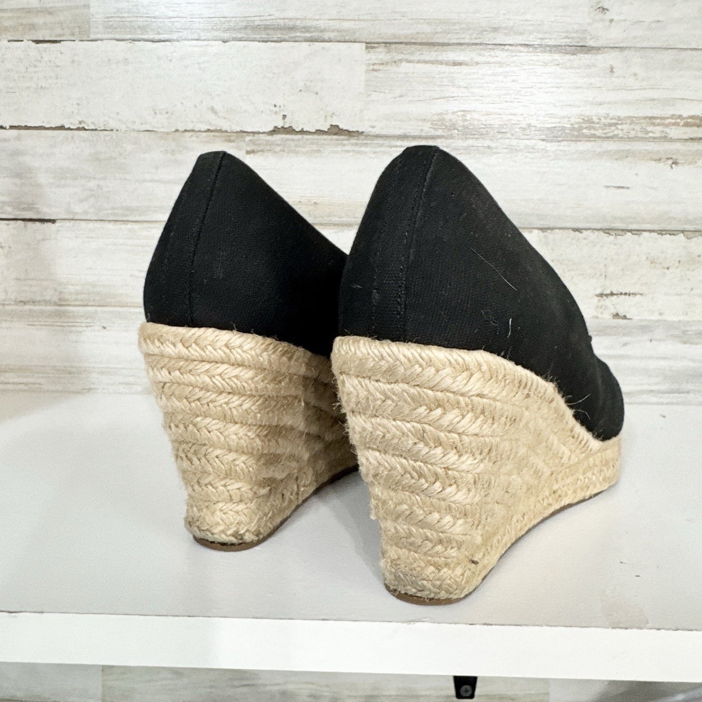 J. Crew Shoes Women Size 7 Black Canvas Wedge Espadrille Jute Slip On Casual