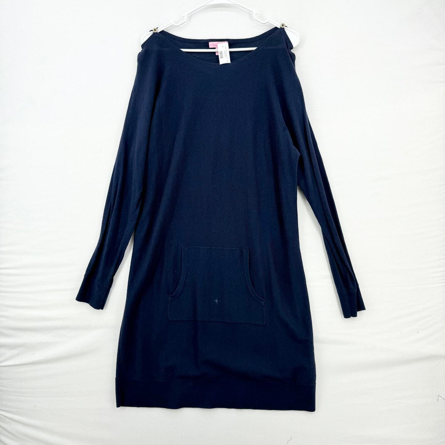 Lilly Pulitzer Midi Navy Blue Long Sleeve Wide Neck Dress Women Size Large
