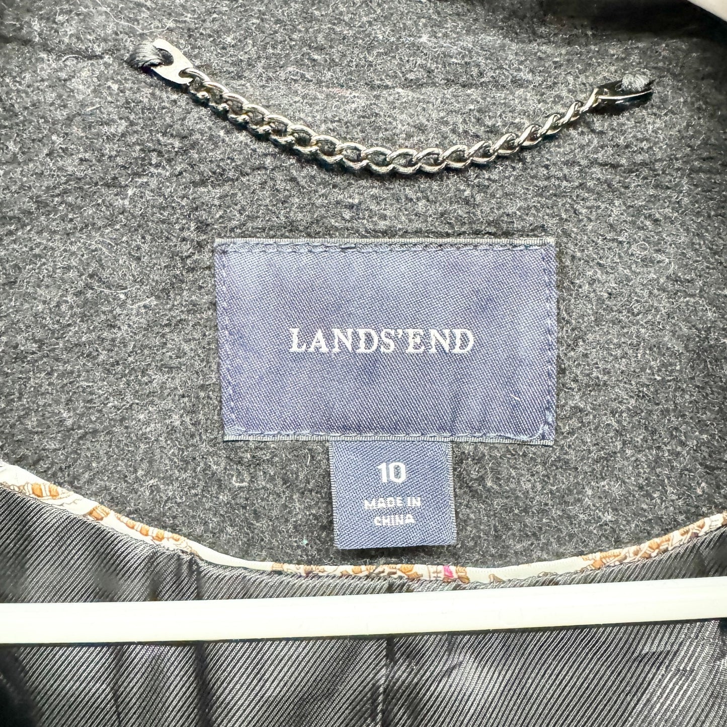 Lands' End Coat Women Size 10 Gray Wool Collared Peacoat Front Flap Over Pockets