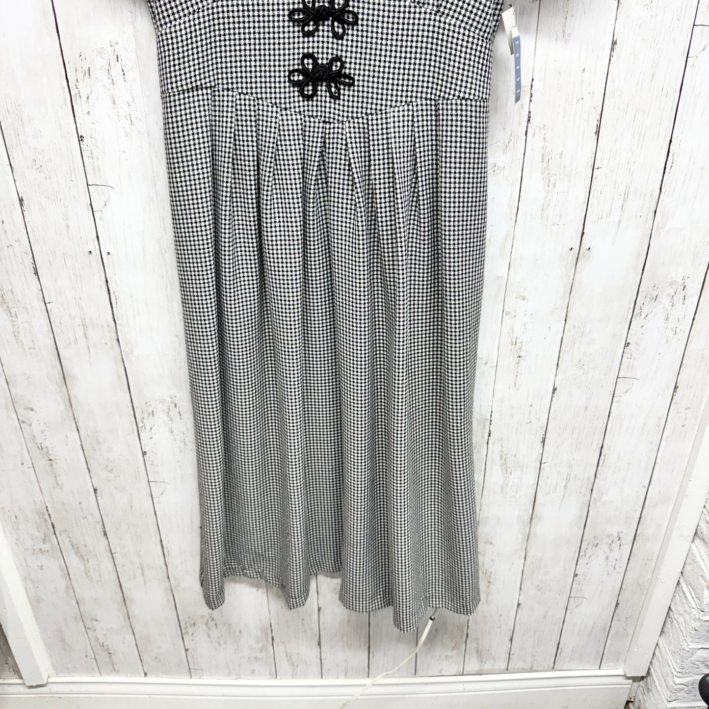 New Vintage Miss Dorby Dress Women 14 Petites Gingham V-Neck Short Sleeve Midi