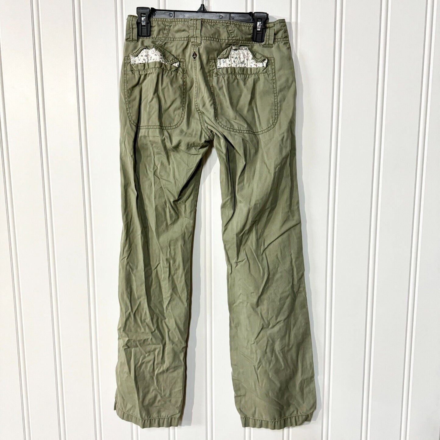 PRANA Jeans Women Size 4 Green Cargo Wide Leg Low Rise Cargo Pocket Outdoors