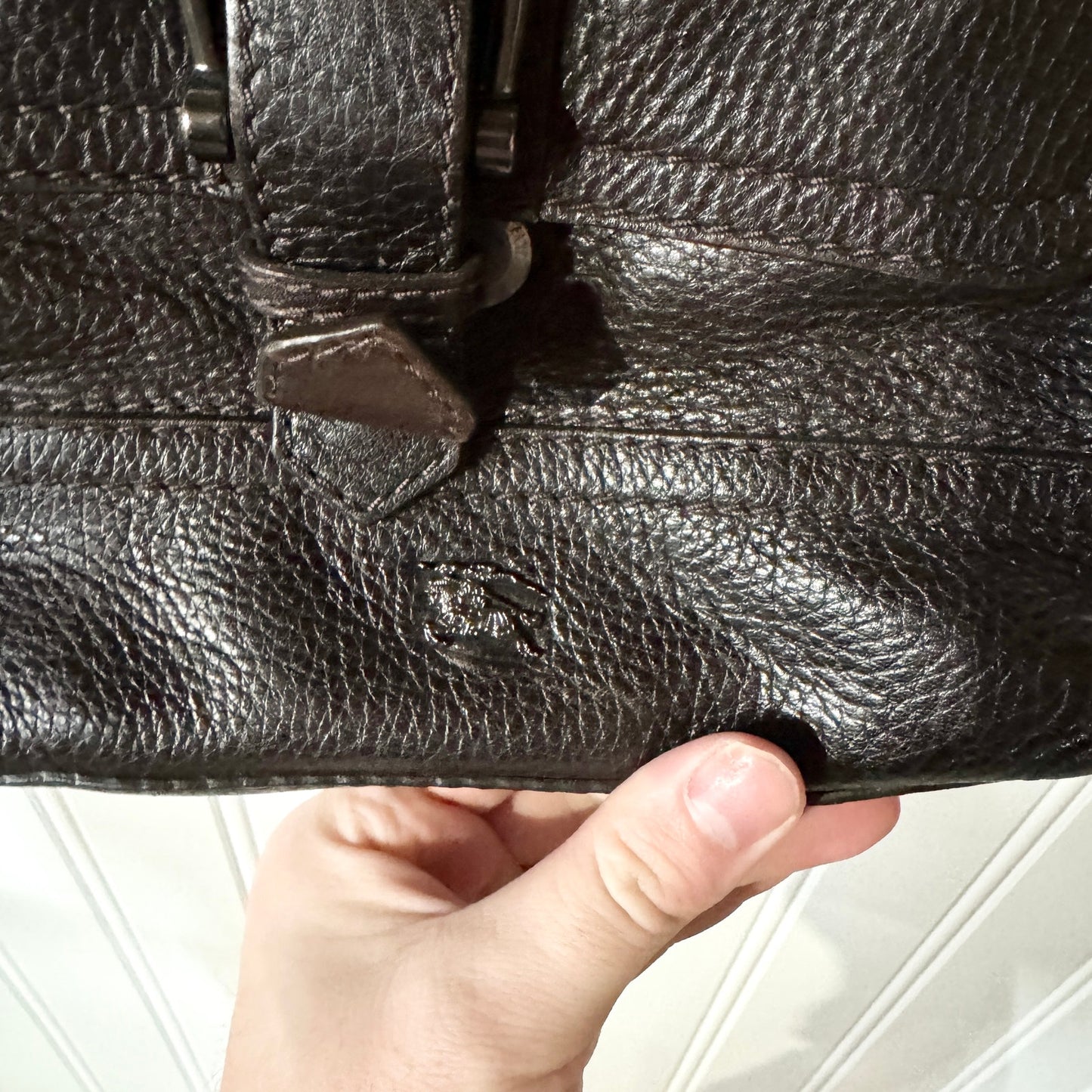 VINTAGE BURBERRY DARK BROWN LEATHER NOVA CHECK BOHO SHOULDER BAG PURSE,W/COVER