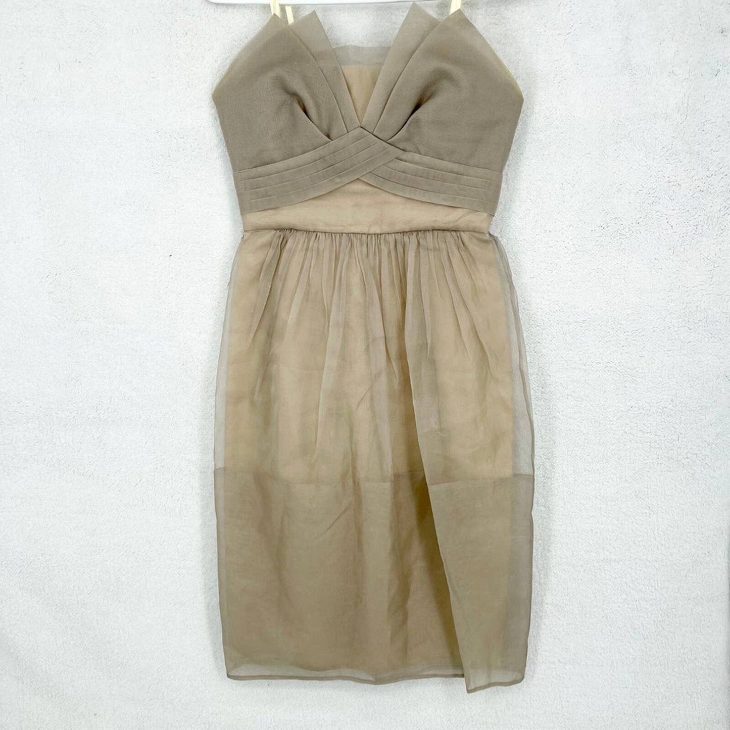 BCBGMaxAzria Dress Women Size 2 Runaway Silk Strapless Mini Organza Cream Event