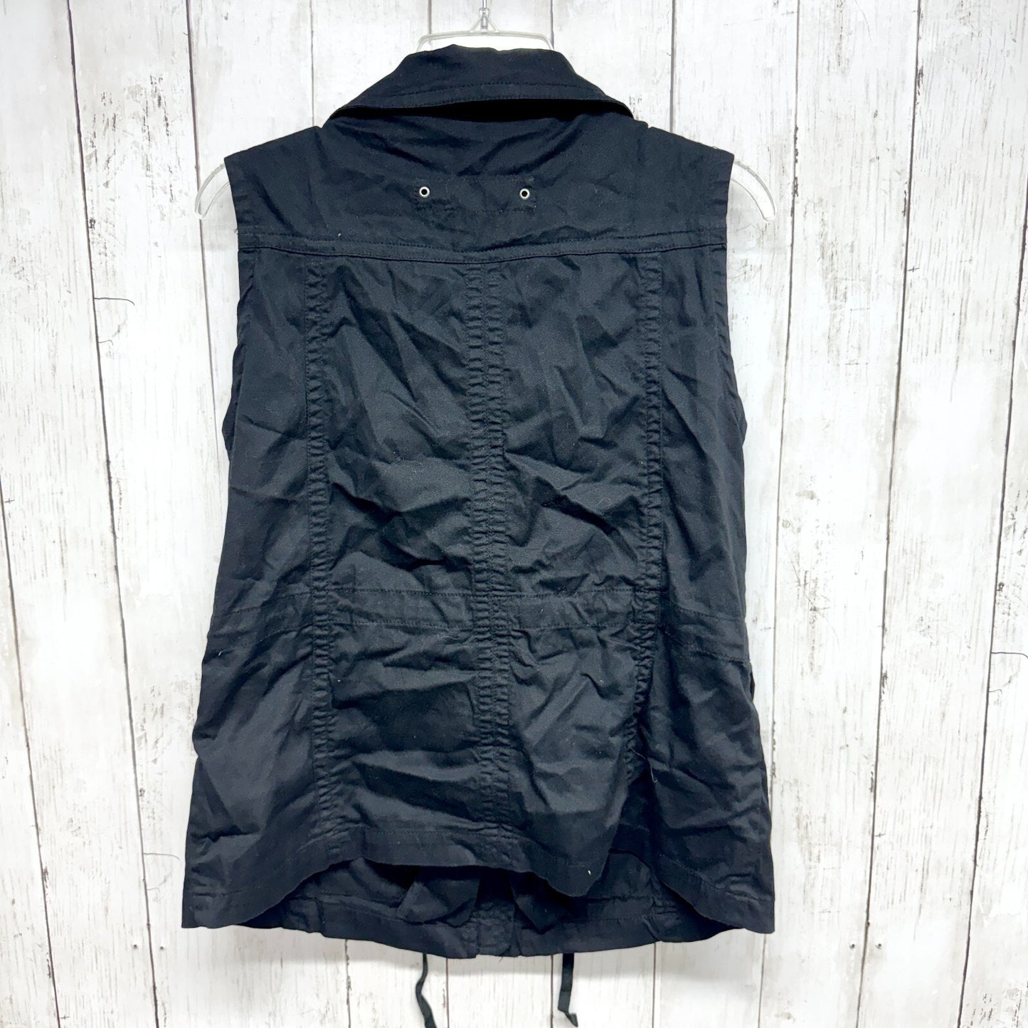 Elliot Lauren Vest Women Sz M Black Utility Zip Button Front Cinch Waist Pockets