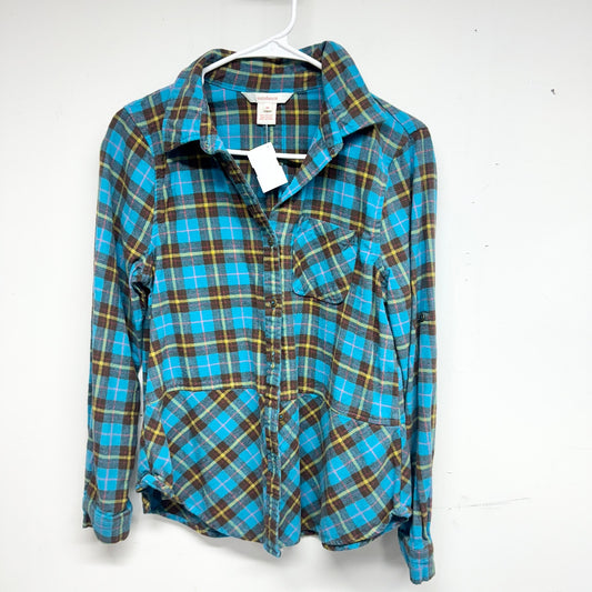 Sundance Womens Sweet Sally Blue & Pink Plaid Flannel Size M 100% Cotton