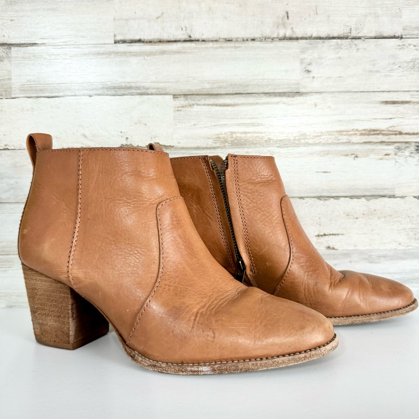 Madewell Women The Billie Brown Side Zipper Leather Ankle Bootie Size 8