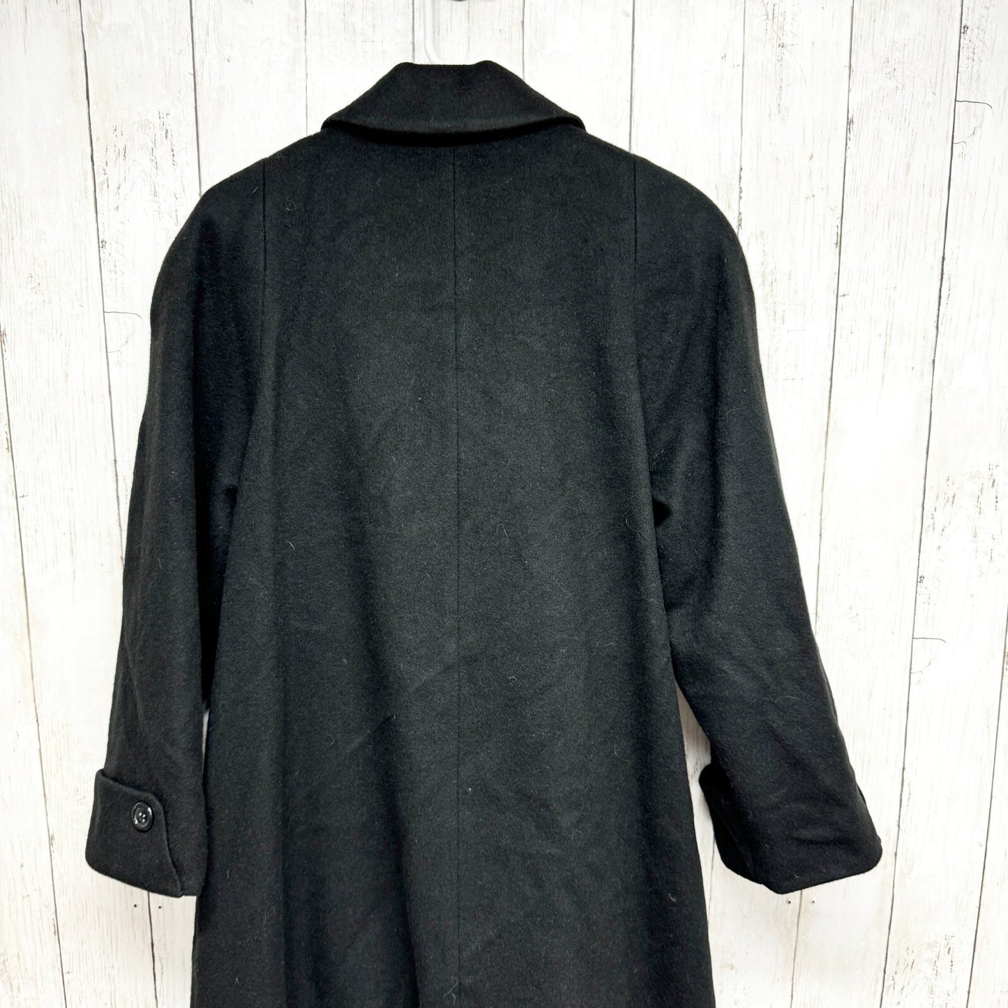 Albert Nipon Coat Women 10P Black Long Collared Button Down Peacoat Front Pocket