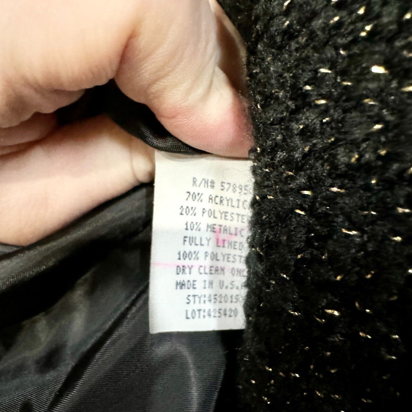 REQUIRMENTS Jacket Women Size 16 Black Woven Tweed Button Down Collared Acrylic