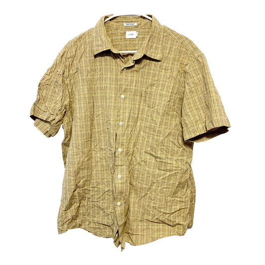 J.CREW Button Up Mens XL Short Brown Plaid Multi Striped Textured Short Sleeve