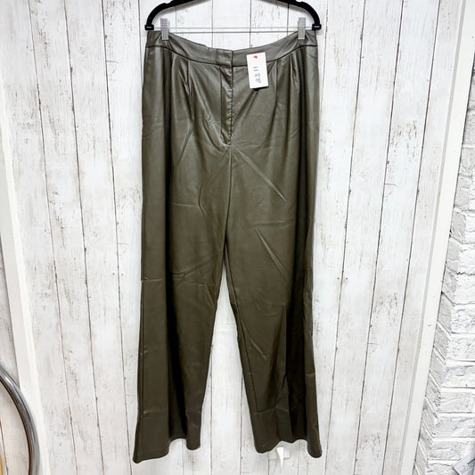 Express Pants Women Size 14L Hunter Green Faux Leather Straight Pockets Zip Fly