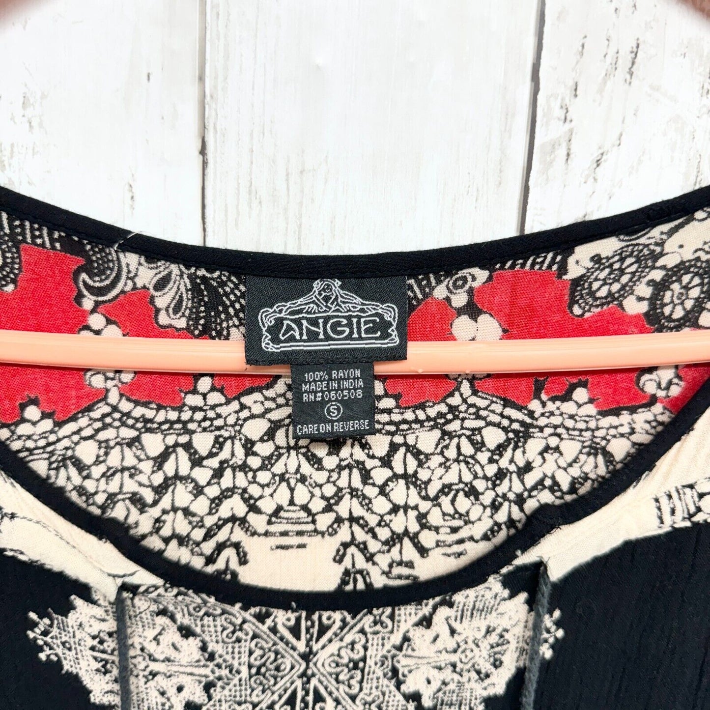 Angie Dress Women's Small Plus Size Black Boho Printed Bell Sleeve Tunic Tribal