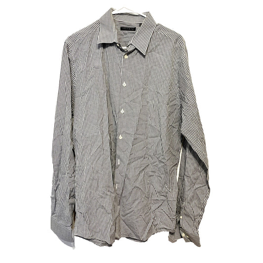 THEORY Button Up Mens Size 16.5 Grey Plaid Long Sleeve Collared Cotton Blend