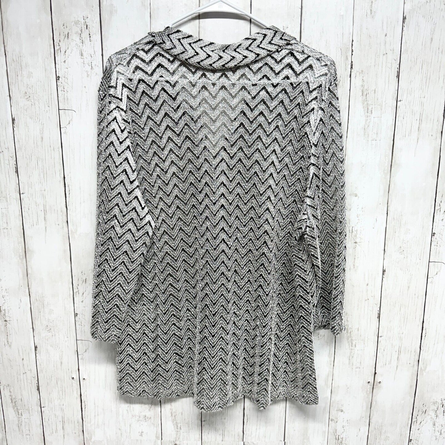 VTG MKM Designs Women Size 2X Button Down Tops Plus Stripes Silver Sheer Short