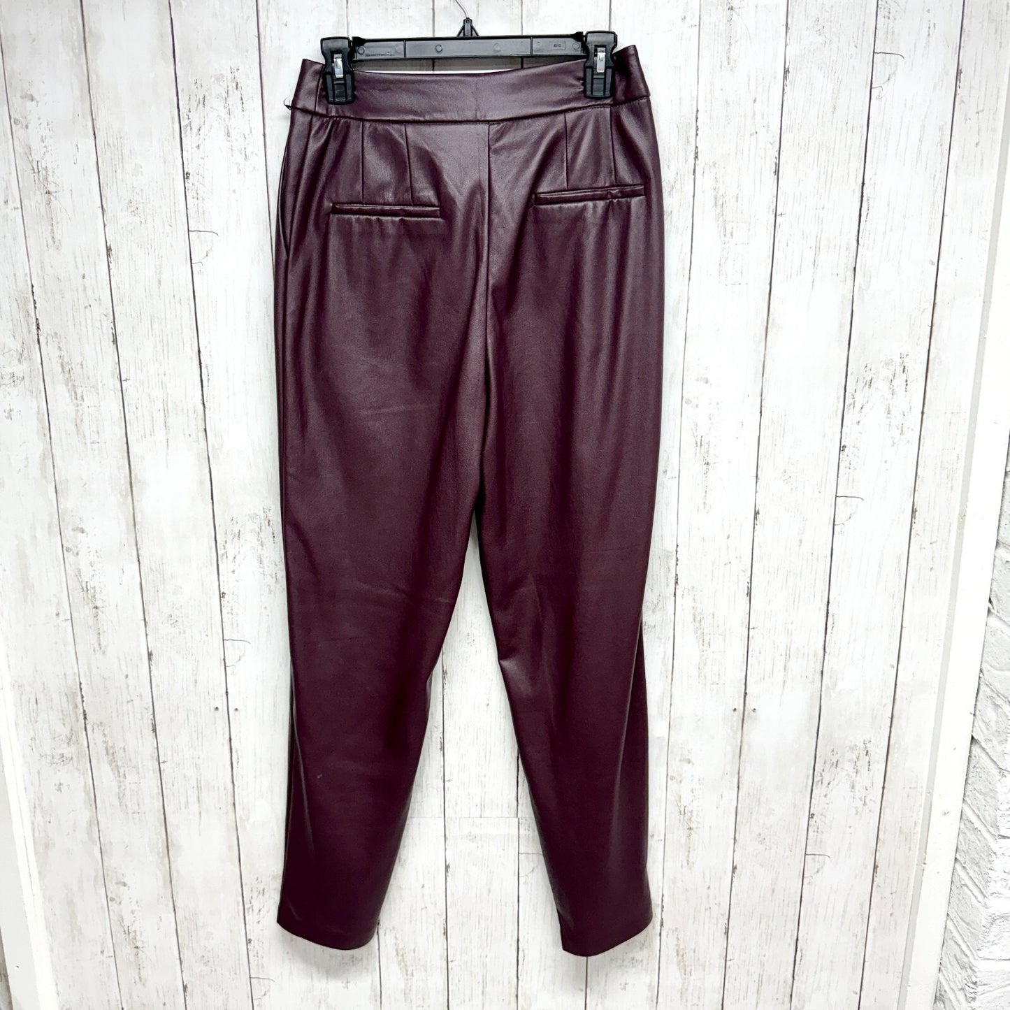 Express Pants Women Size 4L Brown Red Trousers Slim Faux Leather Pleated Pockets
