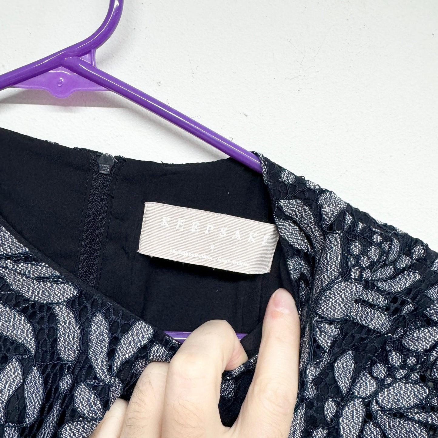 Keepsake The Label Dresses Engage Navy Blue Lace Long Sleeve Dress Small